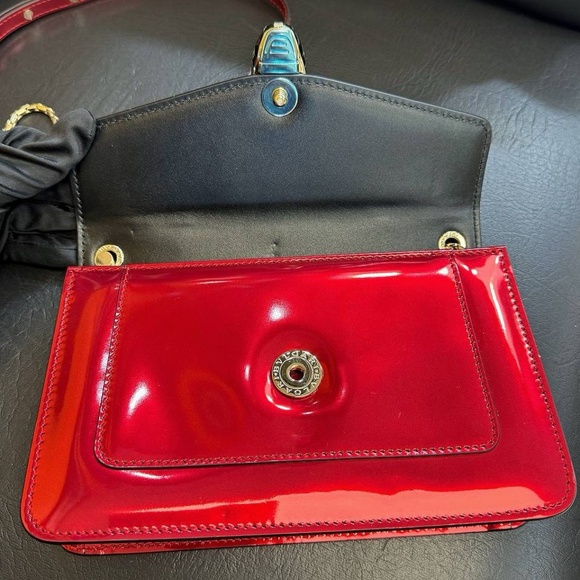 Bvlgari Serpenti Forever Square Crossbody Shoulder Bag Metallic Red Leather Smal - Picture 8 of 14